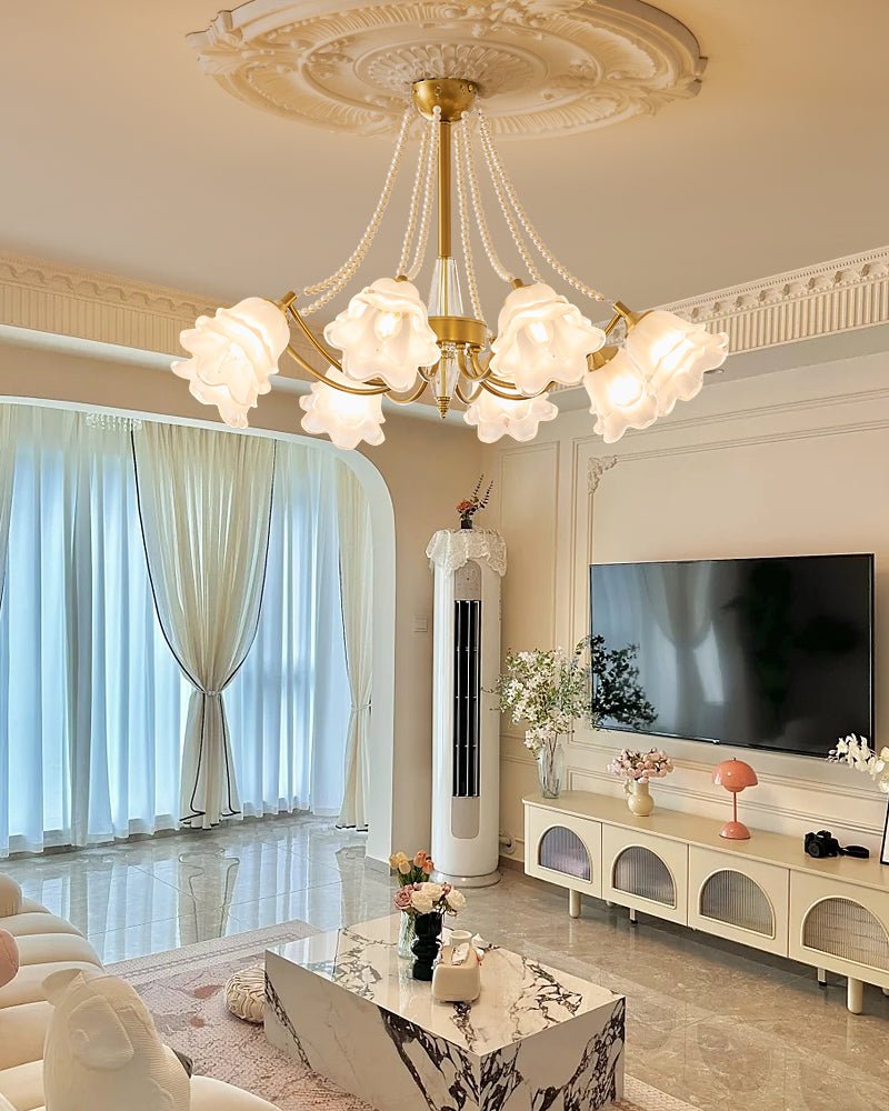 Allirila Traditional Elegance  Vintage Bloom Pearls Glass Chandelier