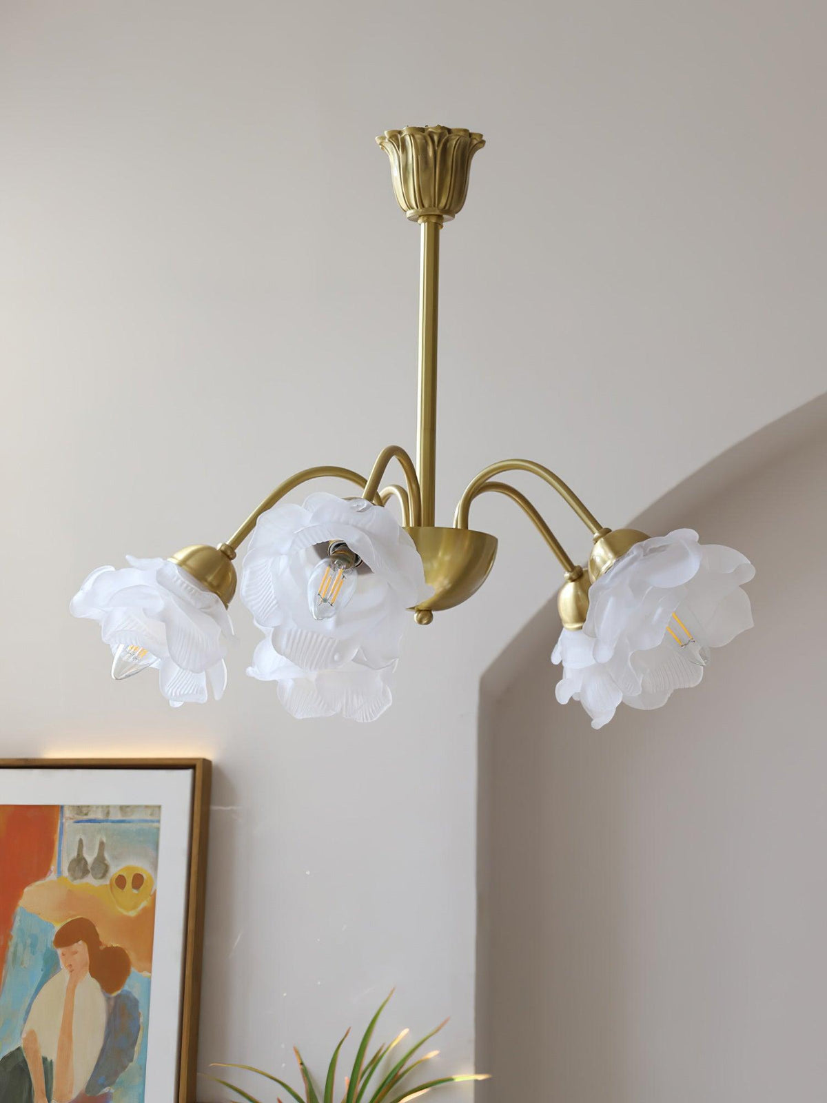 Brenis Chandelier Brass Glass Rose Floral