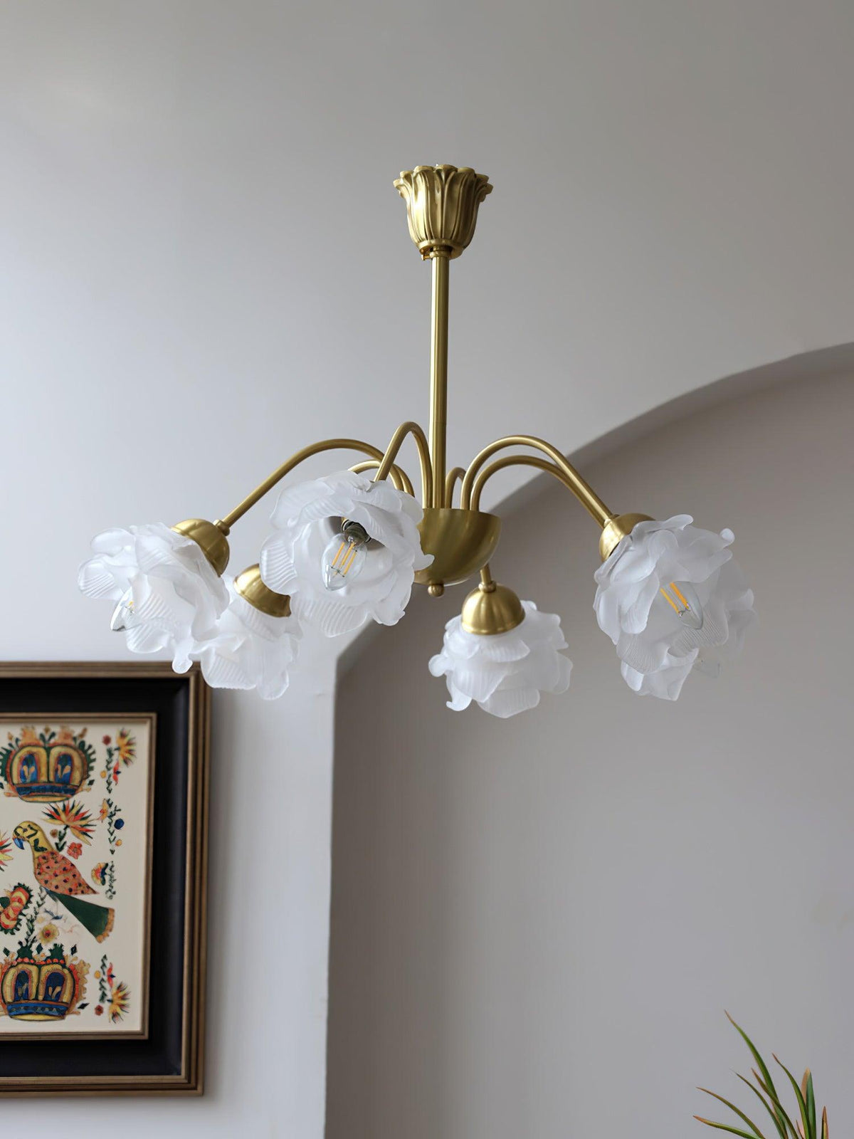 Brenis Chandelier Brass Glass Rose Floral