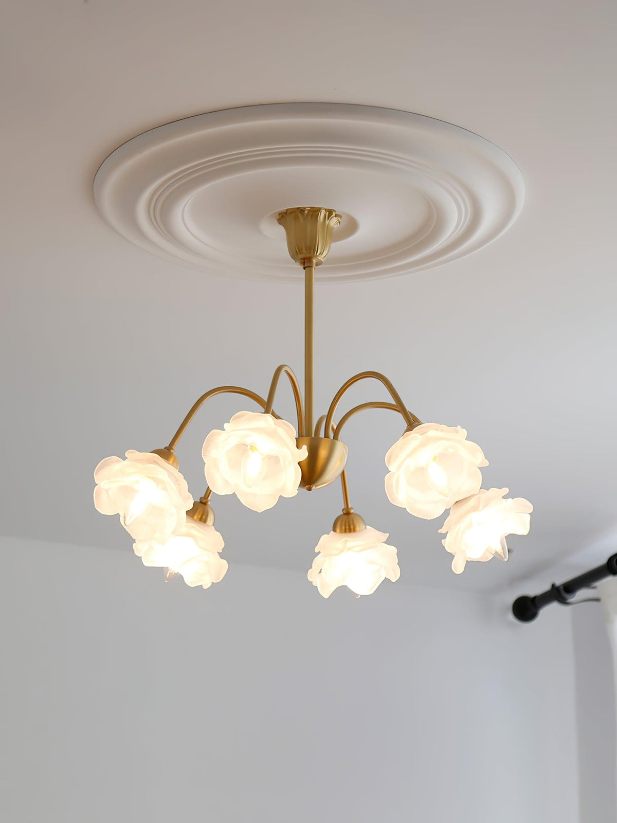 Brenis Chandelier Brass Glass Rose Floral