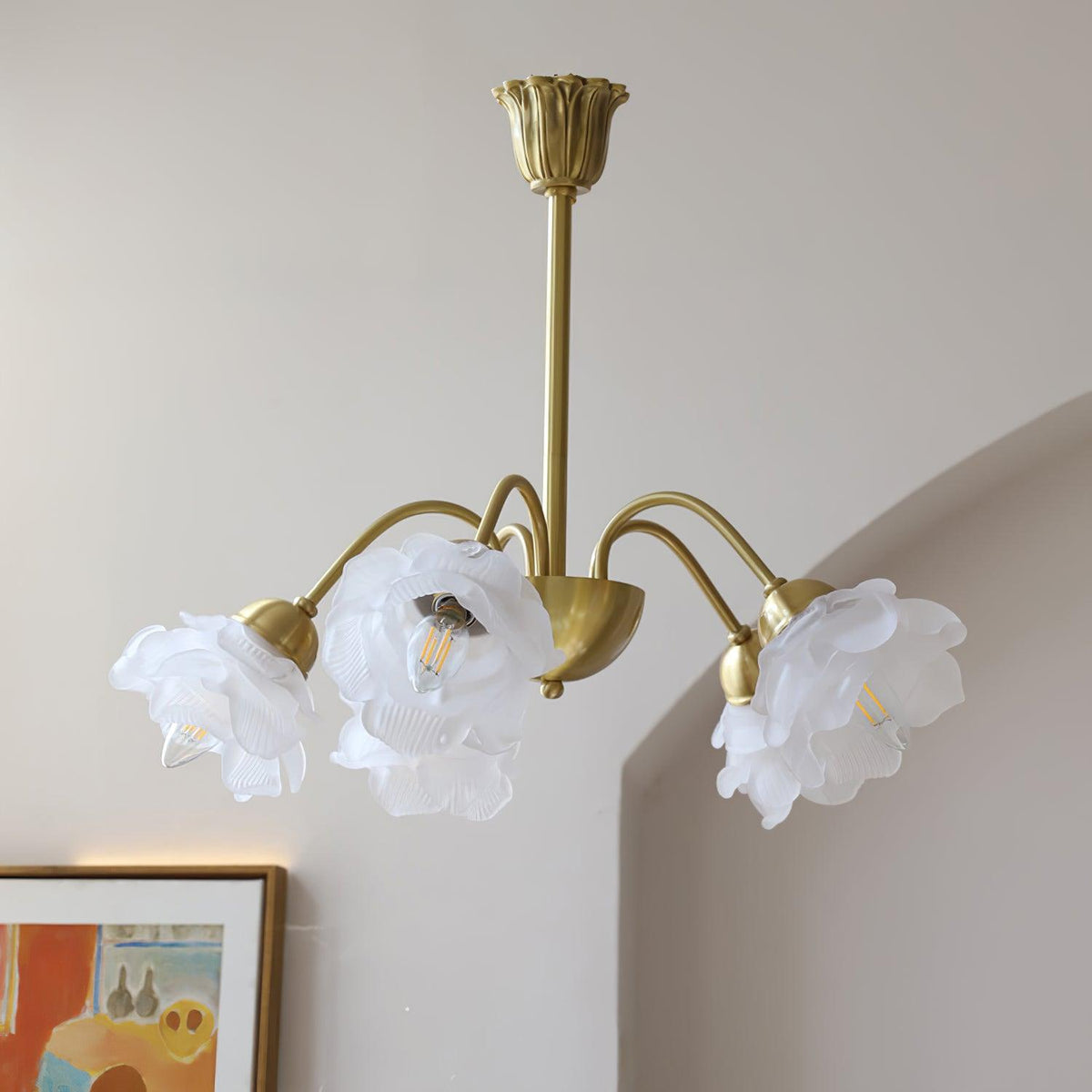 Brenis Chandelier Brass Glass Rose Floral