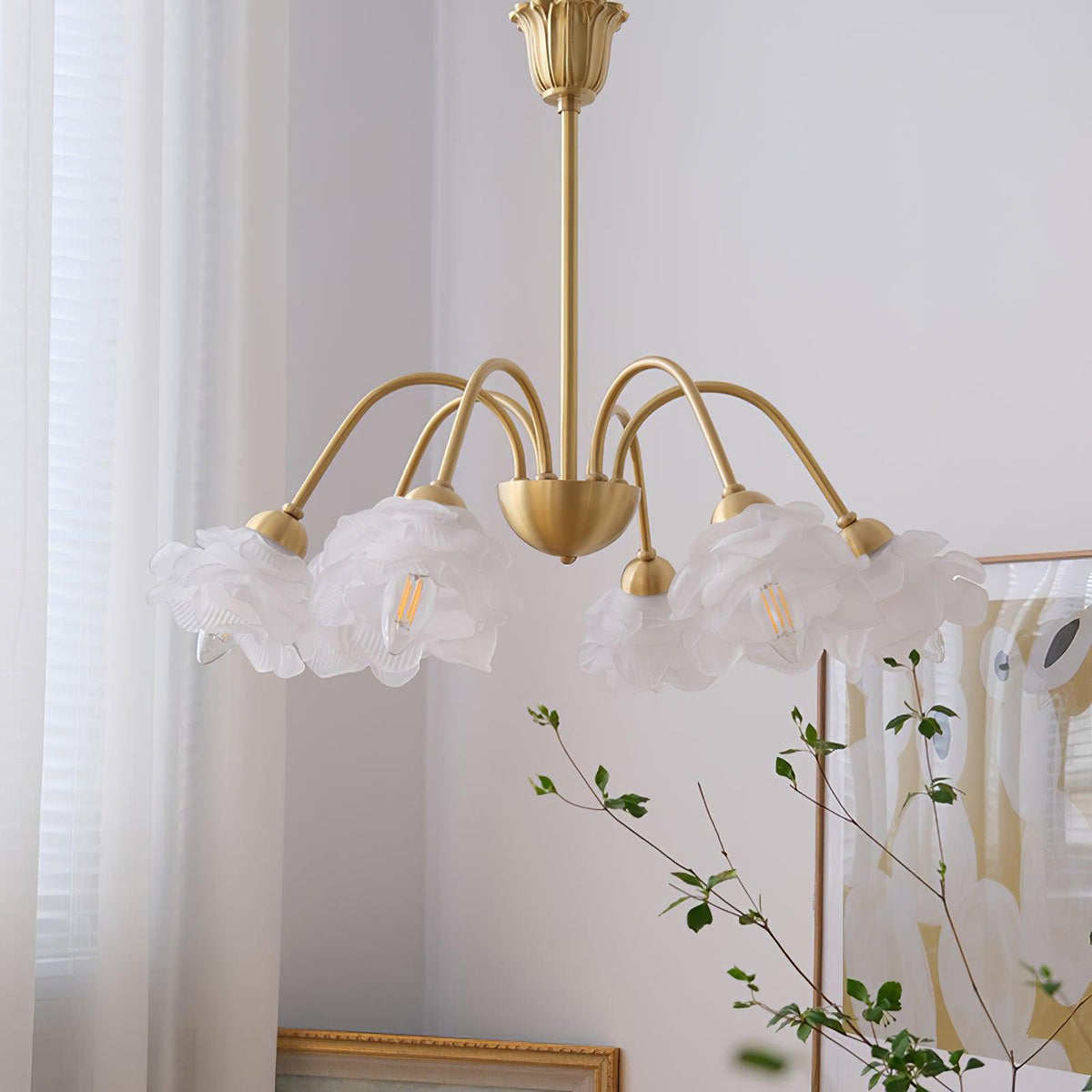 Brenis Chandelier Brass Glass Rose Floral