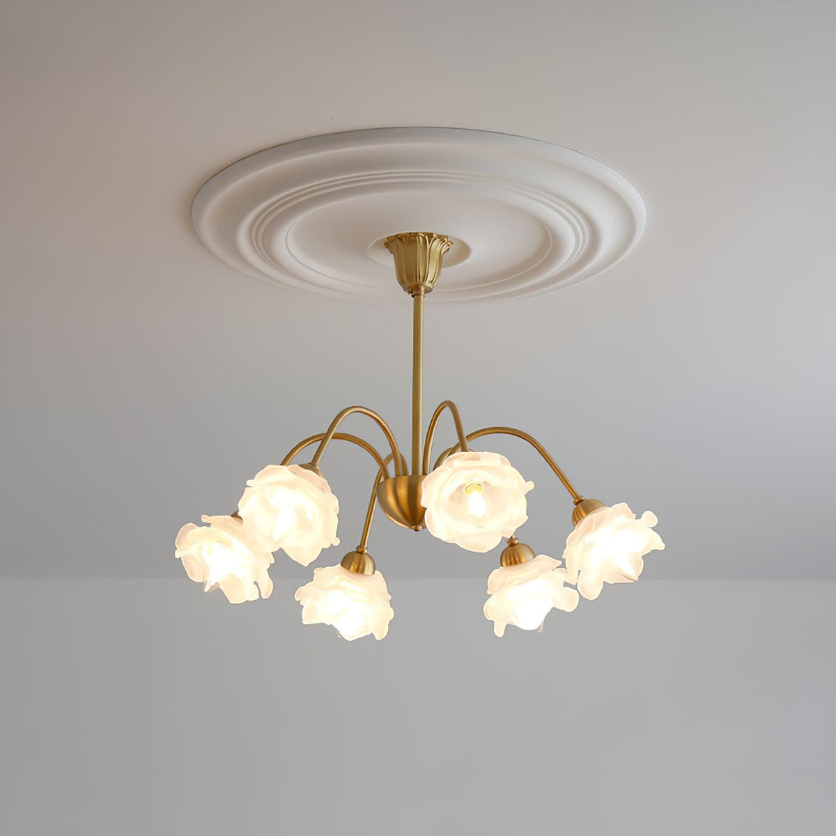 Brenis Chandelier Brass Glass Rose Floral