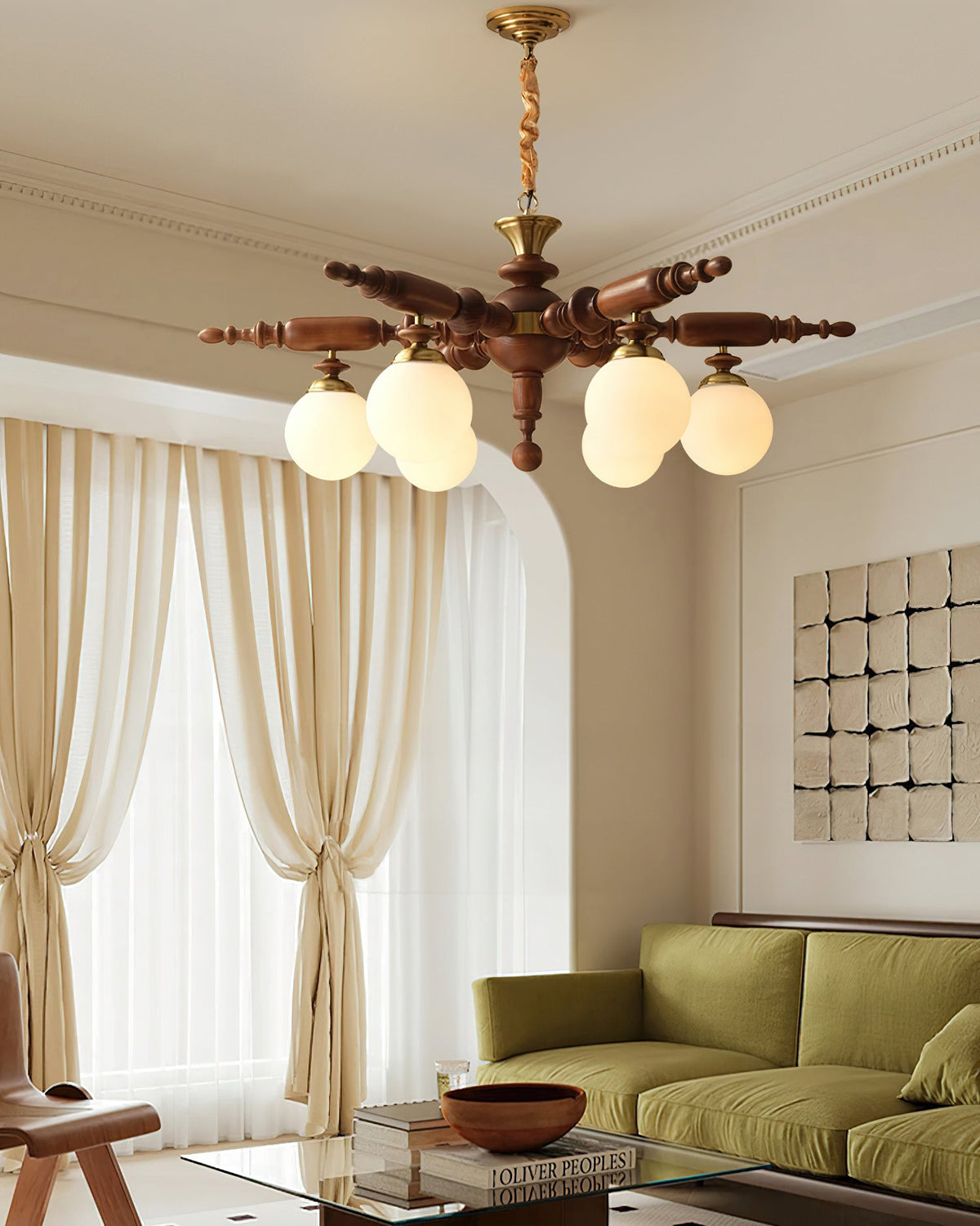 Olvenir Rustic Wood Glass Chandelier