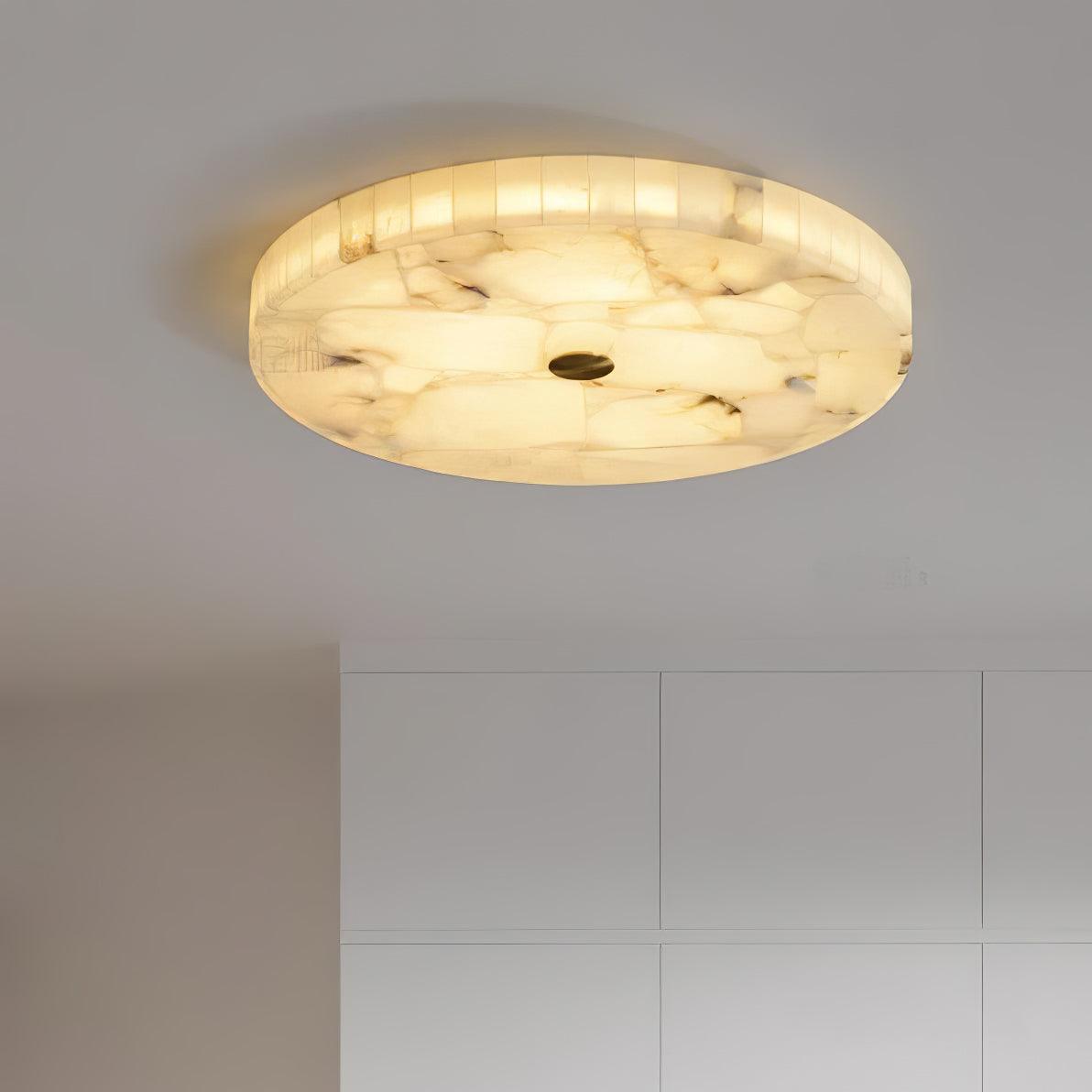 Zeko Round Alabaster Flush Mount Ceiling Light