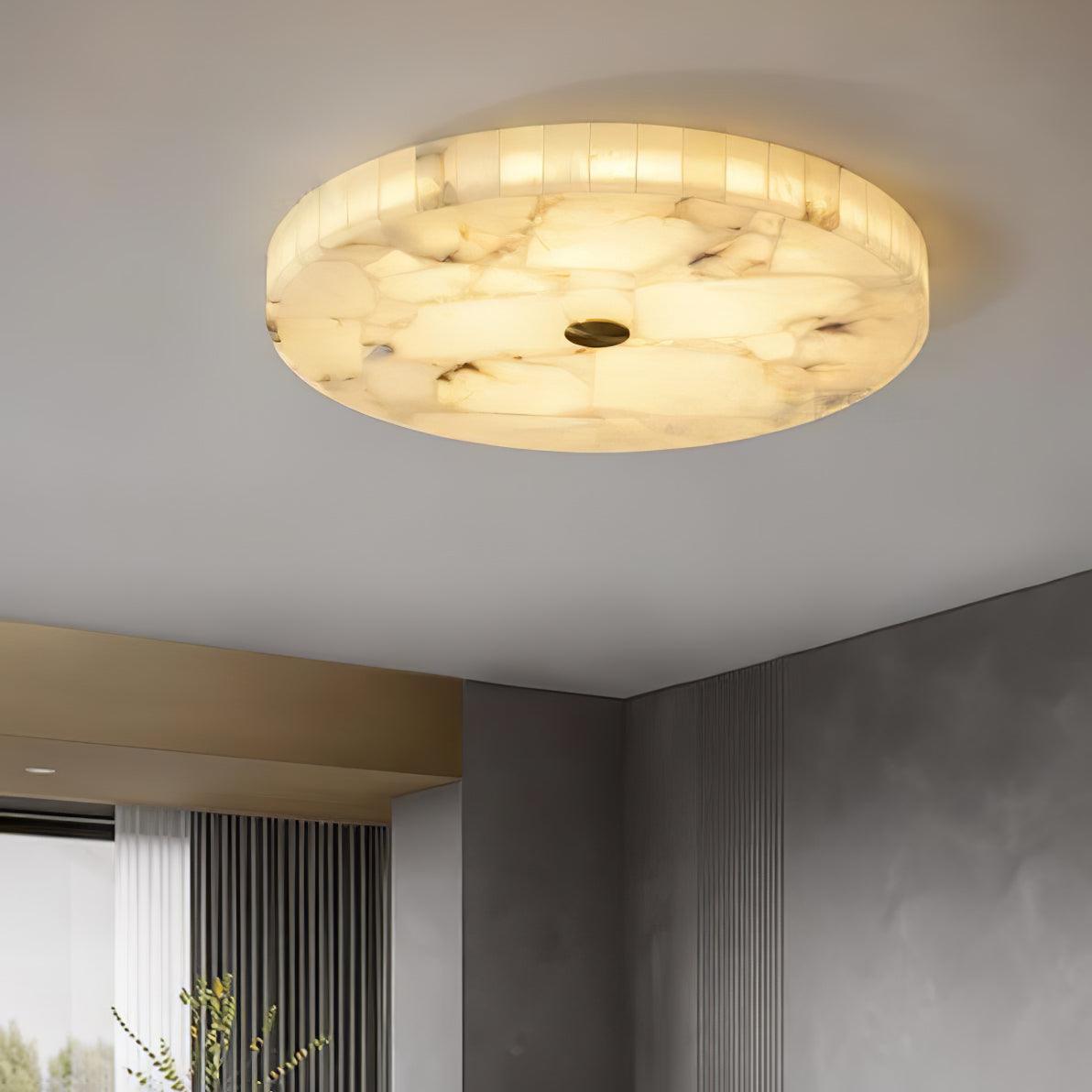 Zeko Round Alabaster Flush Mount Ceiling Light