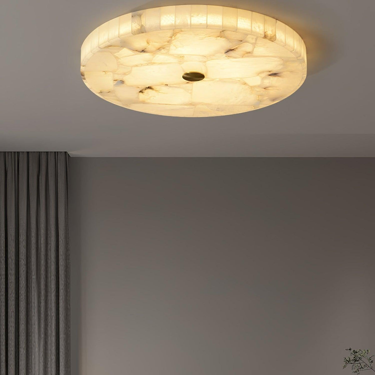 Ciphayra Minimalist Alabaster Round Flushmount Ceiling Light
