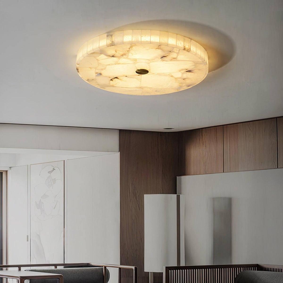 Zeko Round Alabaster Flush Mount Ceiling Light