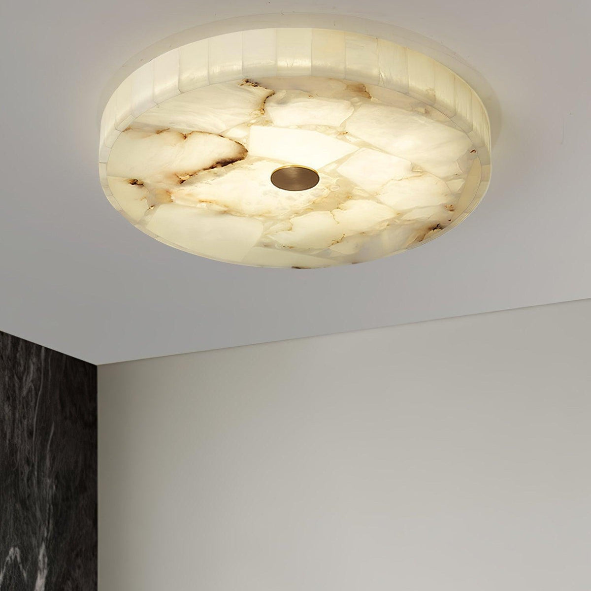 Ciphayra Minimalist Alabaster Round Flushmount Ceiling Light