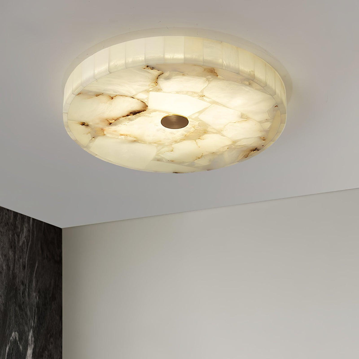 Zeko Round Alabaster Flush Mount Ceiling Light