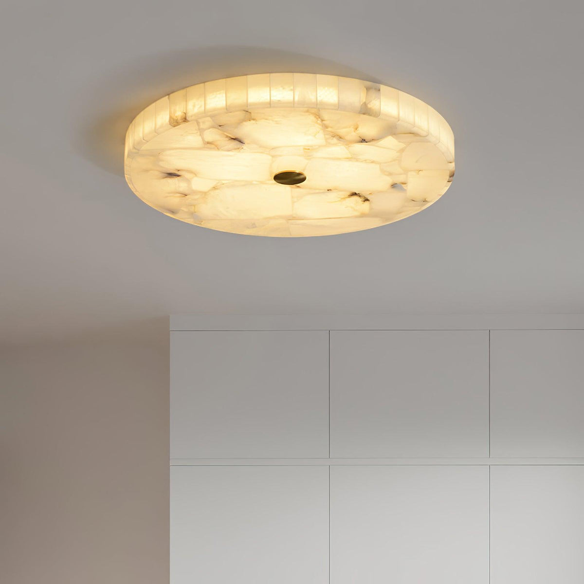 Zeko Round Alabaster Flush Mount Ceiling Light