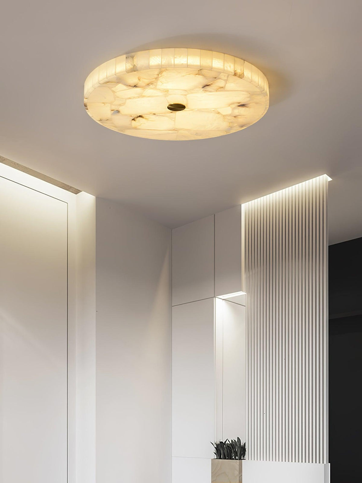 Zeko Round Alabaster Flush Mount Ceiling Light