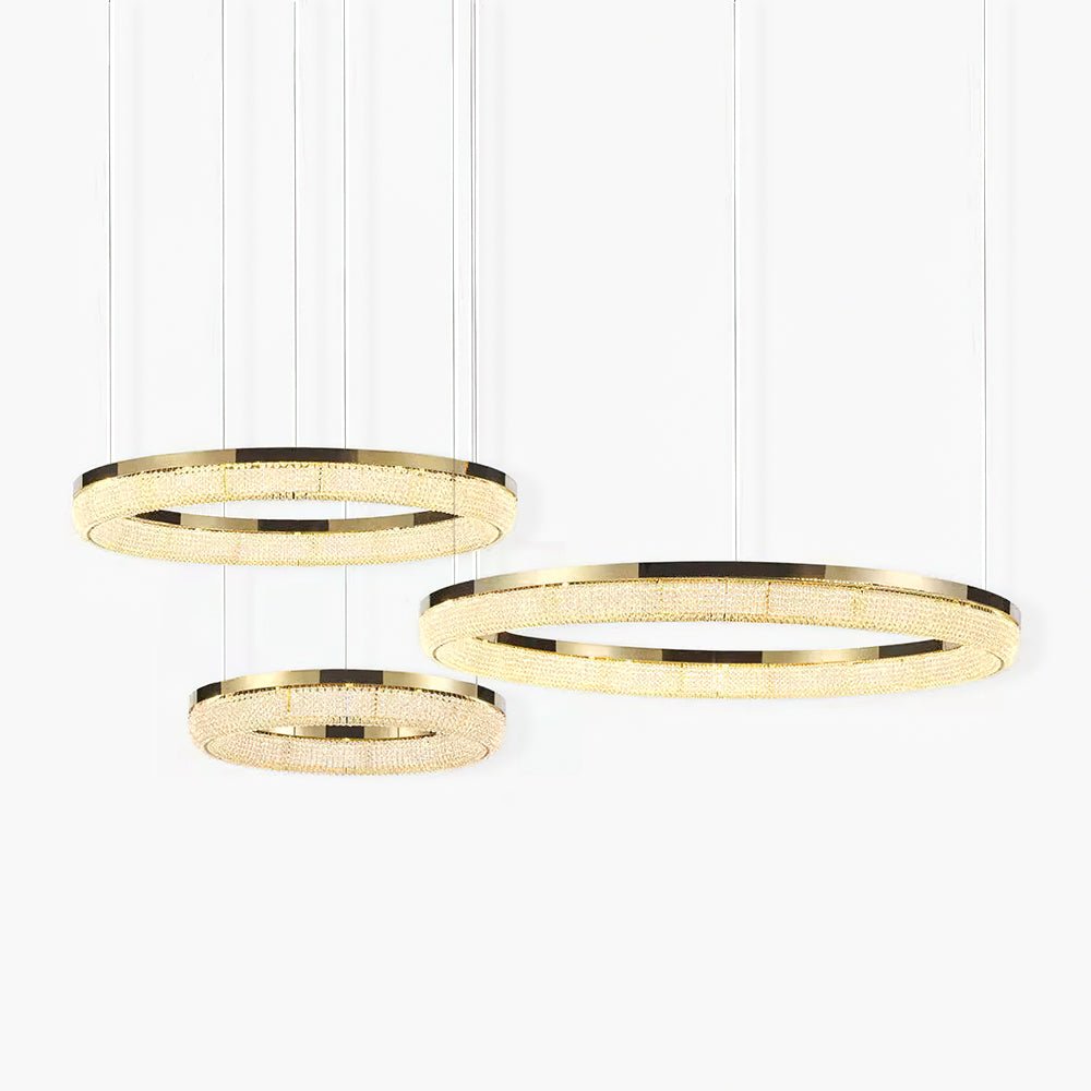 Cyrereon Chandelier Round Ring Crystal Gold LED
