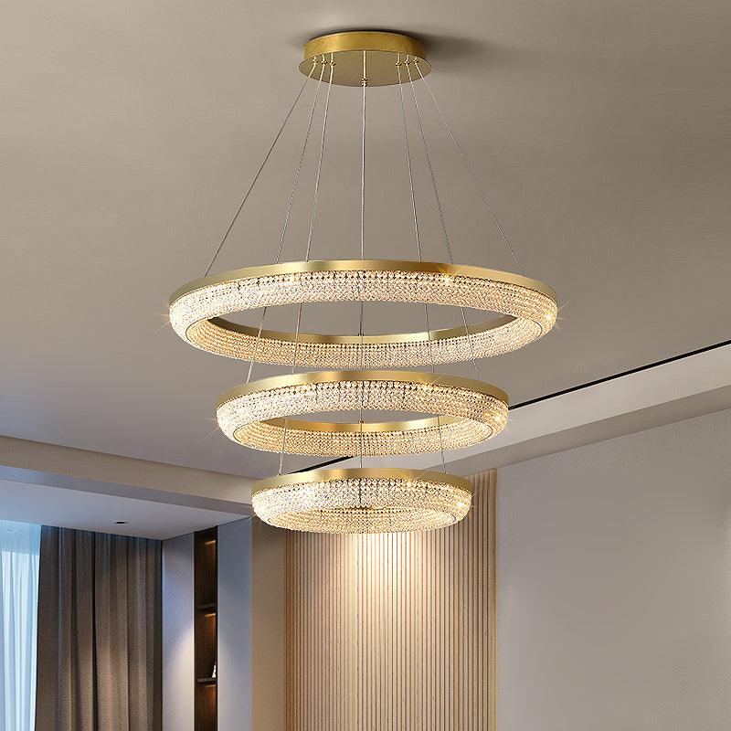 Cyrereon Chandelier Round Ring Crystal Gold LED