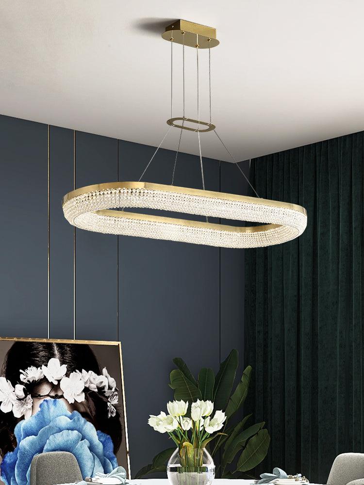 Cyrereon Chandelier Round Ring Crystal Gold LED