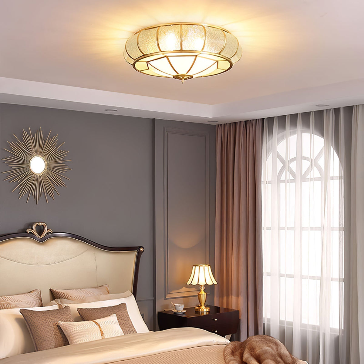 Zothaus Traditional Round Textured Glass Ceiling Light