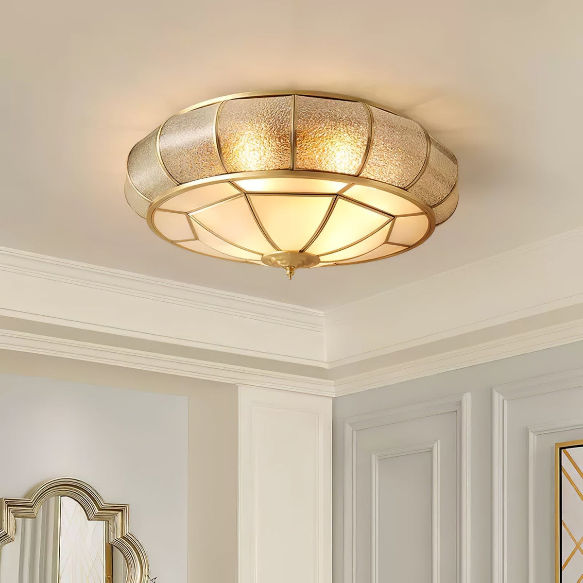 Zothaus Traditional Round Textured Glass Ceiling Light
