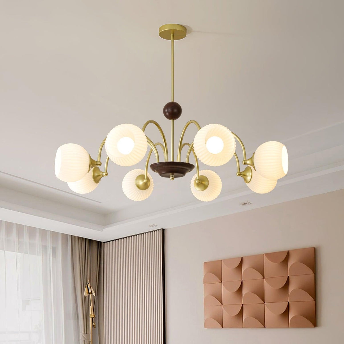 Dune Chandelier Sculptural Glass Ribbed with Iron