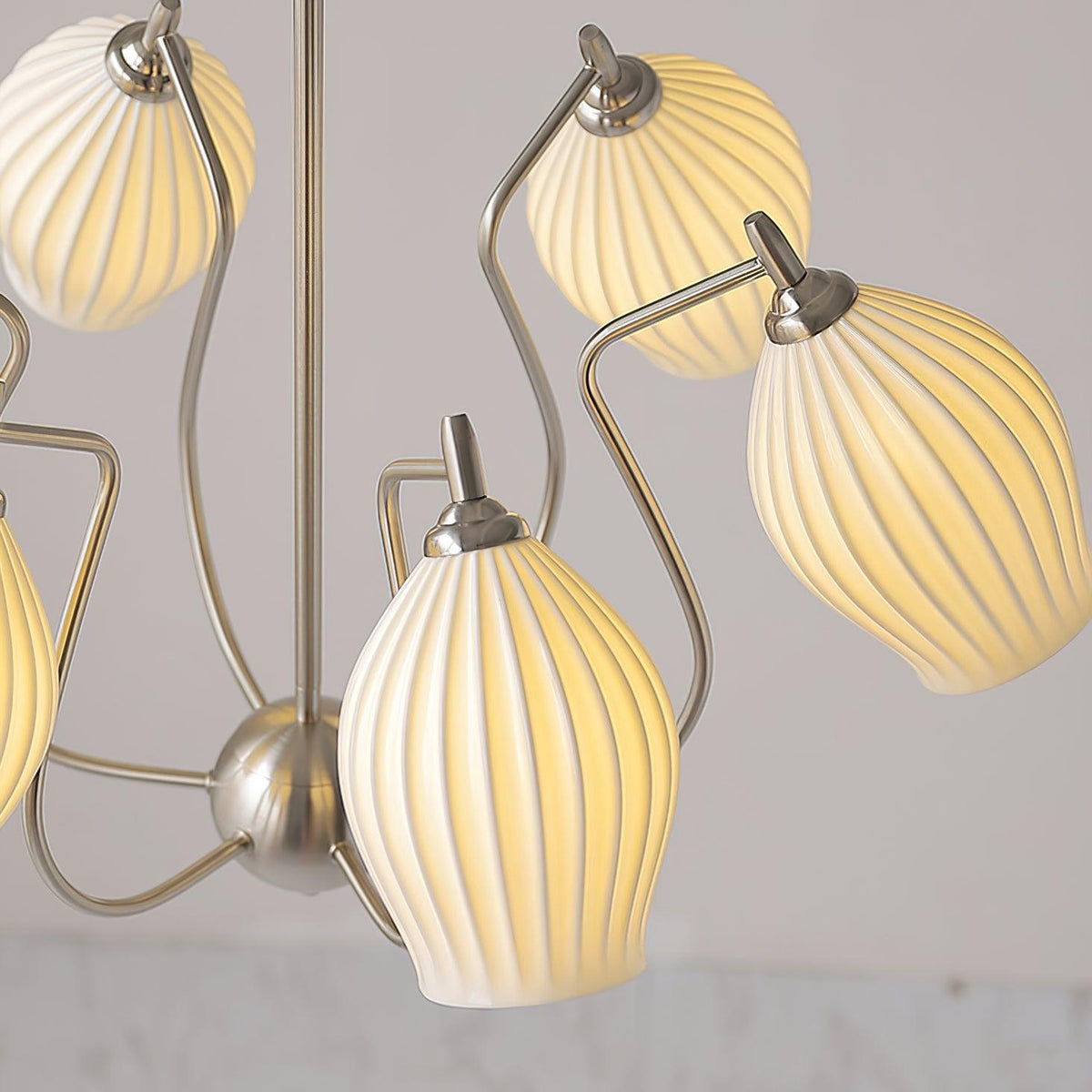 Pravin Chandelier Ceramic Ribbed Sculptural Glass Elegant