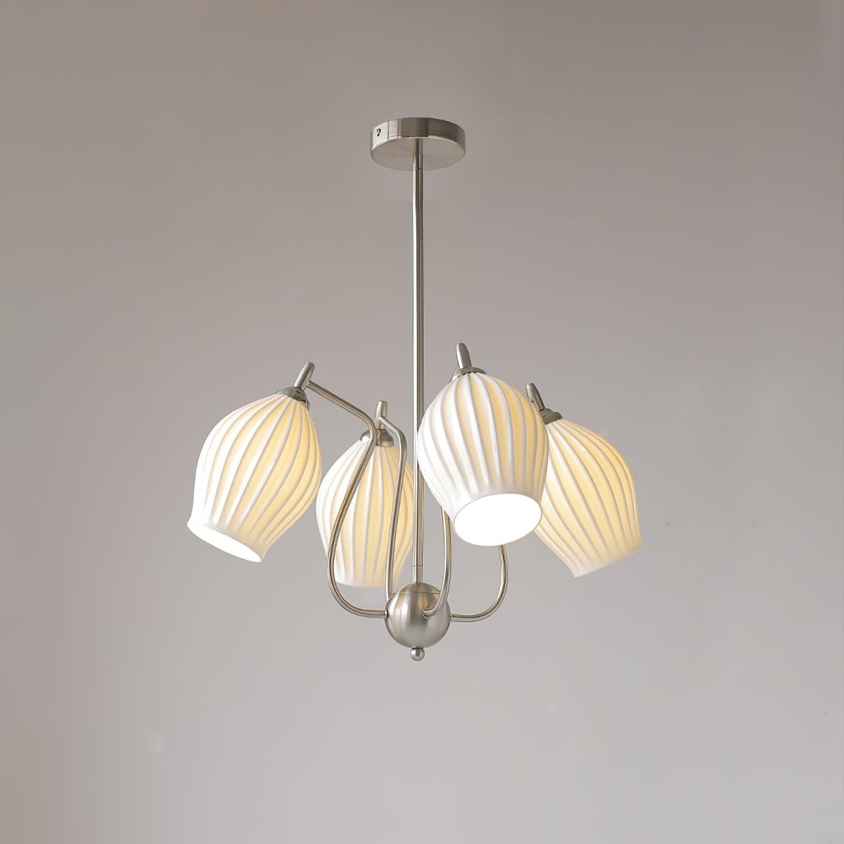 Pravin Chandelier Ceramic Ribbed Sculptural Glass Elegant
