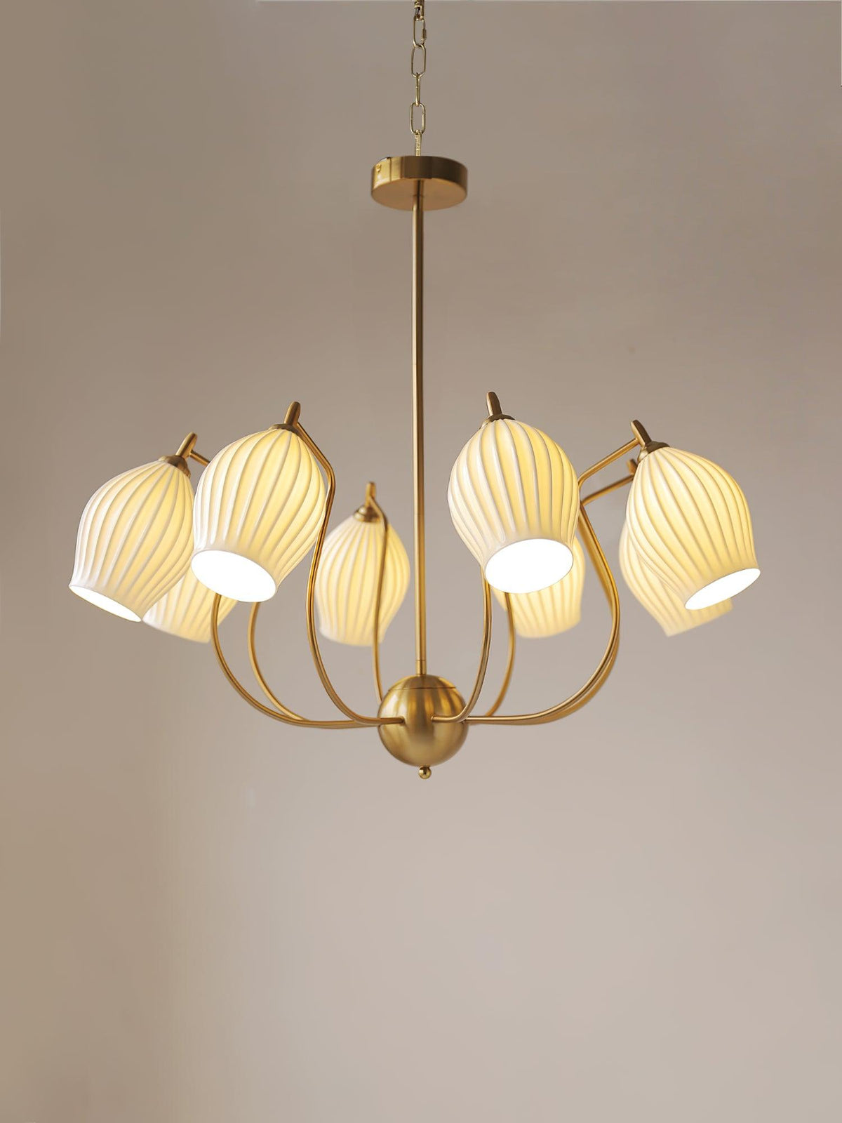 Pravin Chandelier Ceramic Ribbed Sculptural Glass Elegant