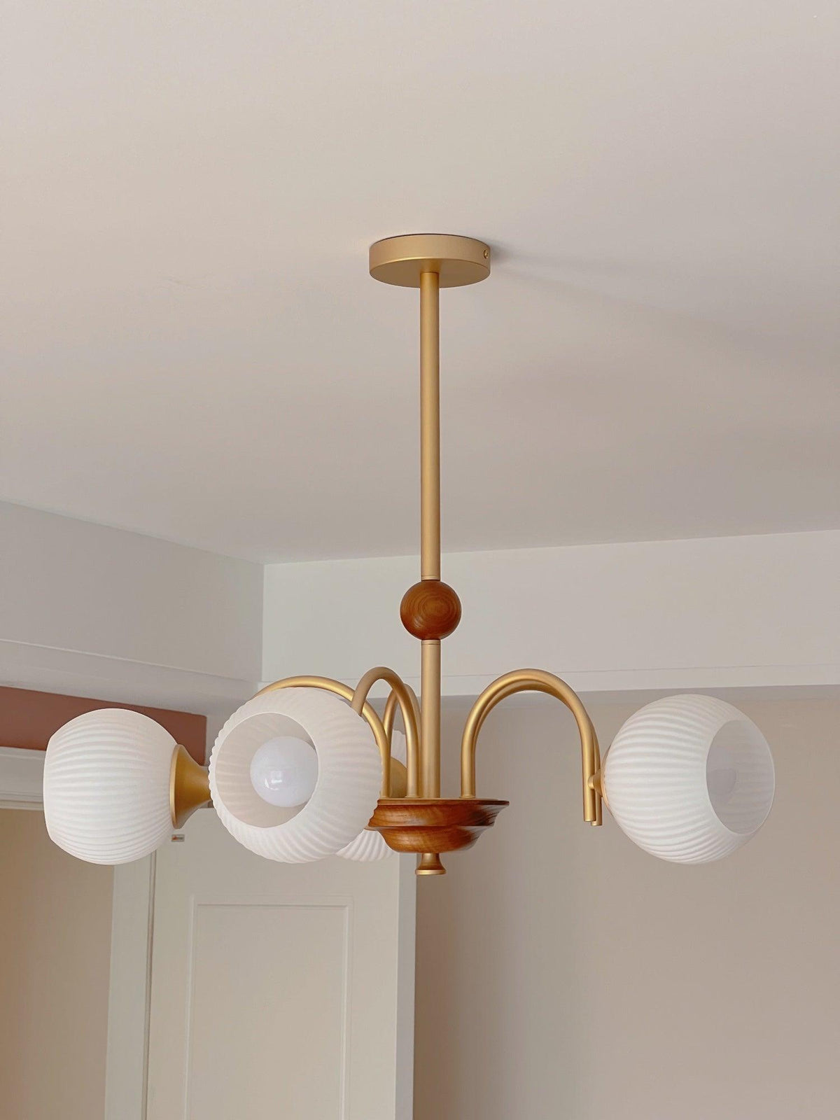 Dune Chandelier Sculptural Glass Ribbed with Iron