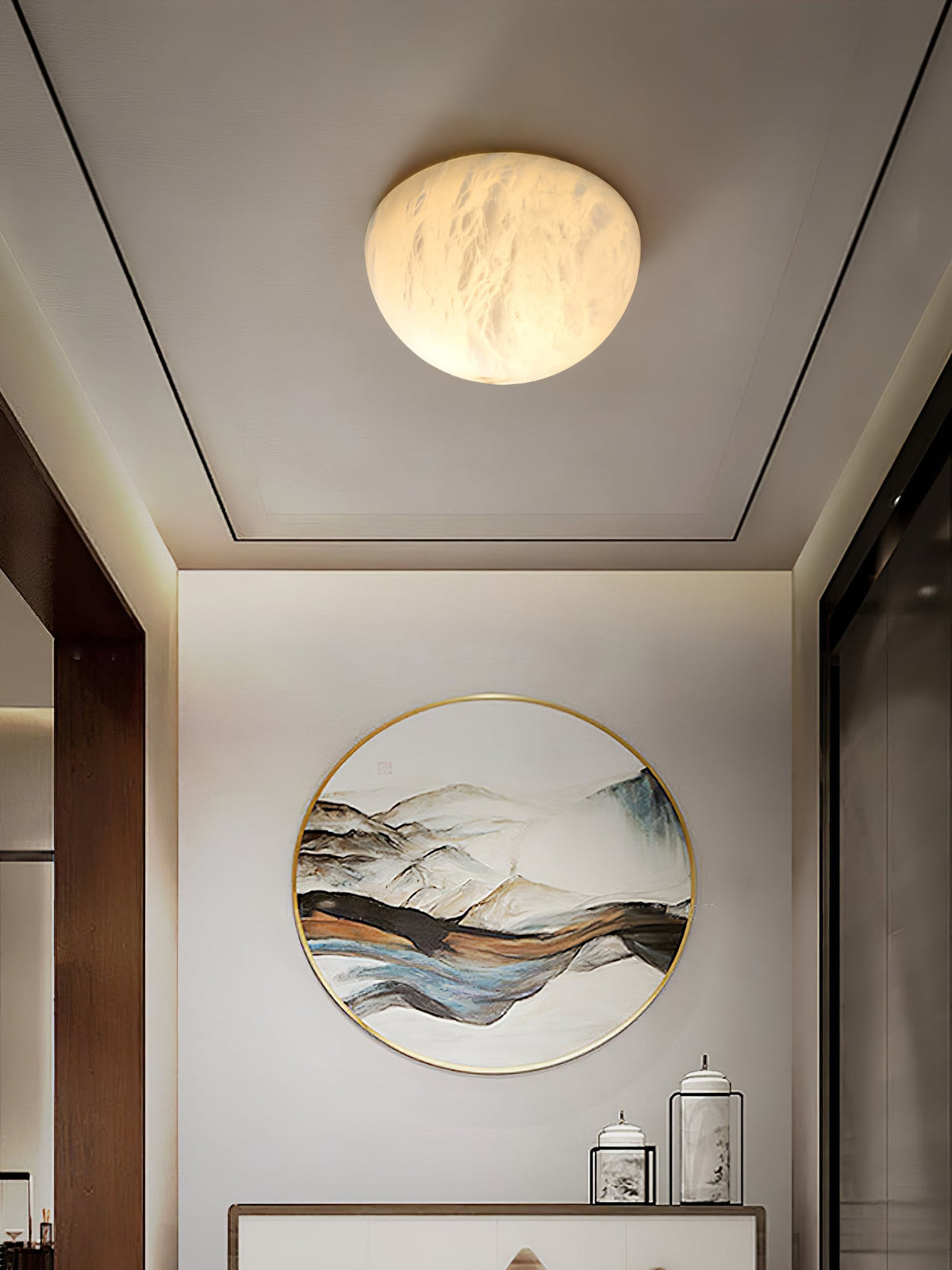 Elvar Semicircular   Minimalist Alabaster Ceiling Light