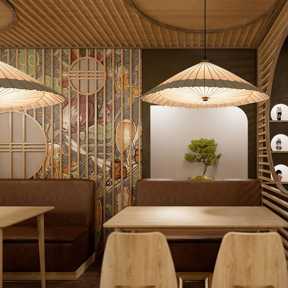 Nirixel Pendant Lamp Paper Umbrella Pleated Dining Room