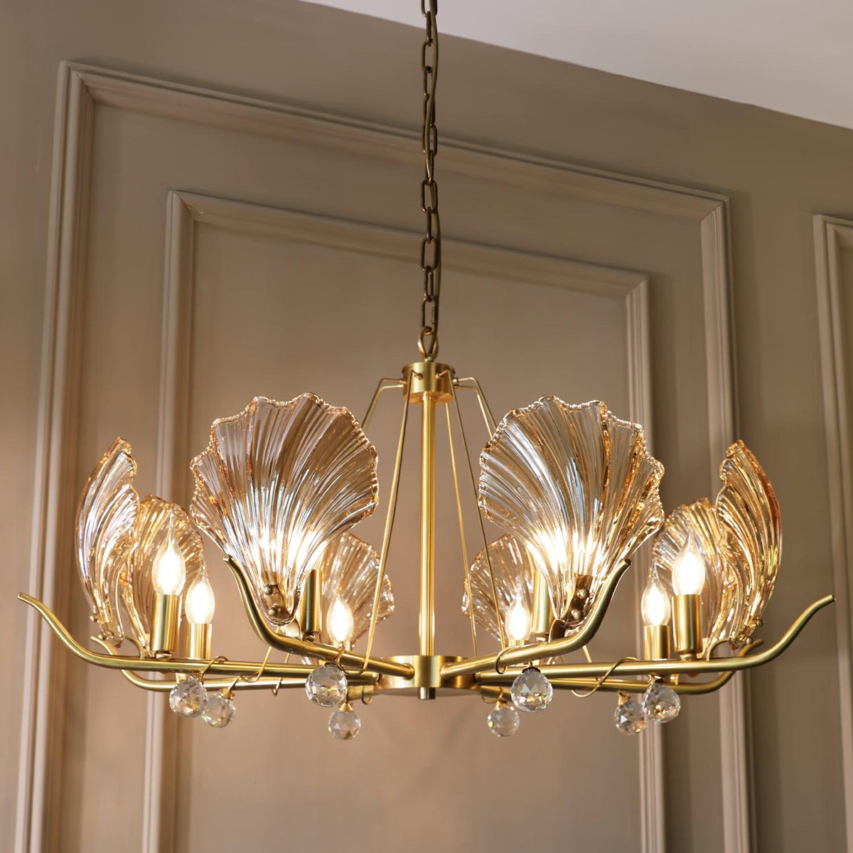 Luxereon Chandelier Shell Crystal Leaf Copper