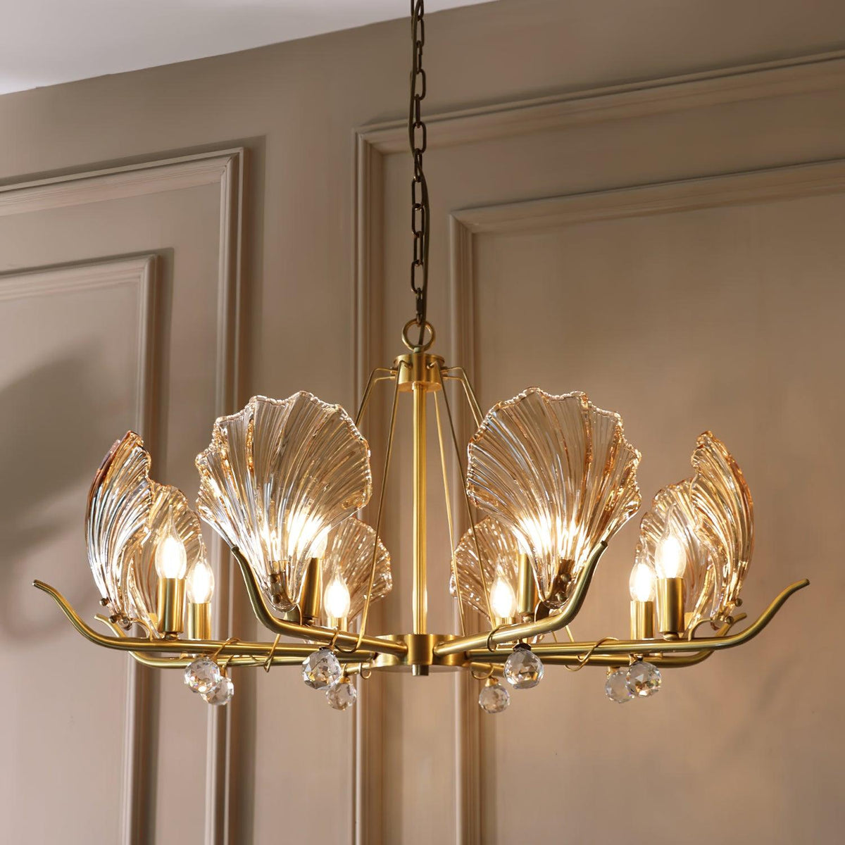 Luxereon Chandelier Shell Crystal Leaf Copper