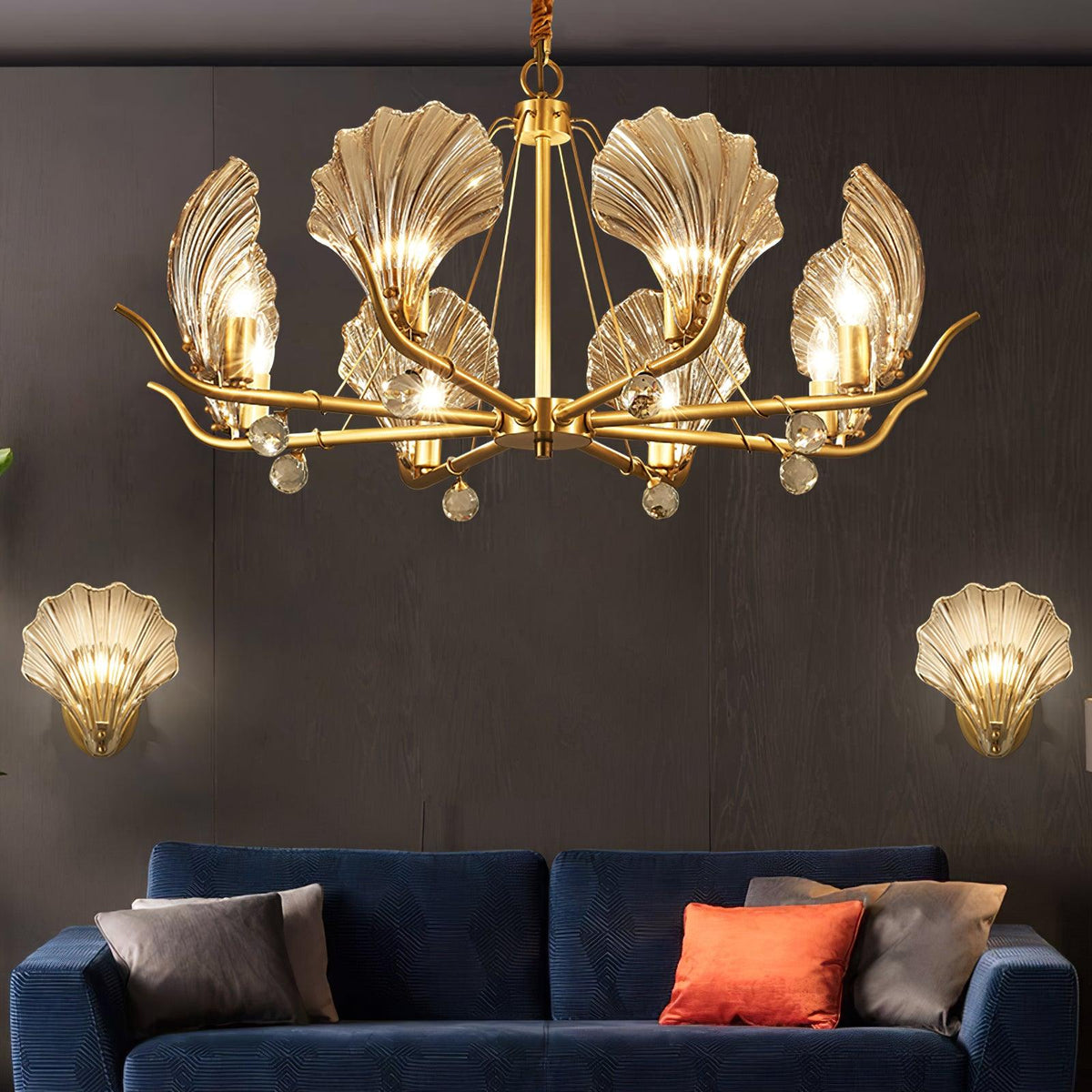 Luxereon Chandelier Shell Crystal Leaf Copper