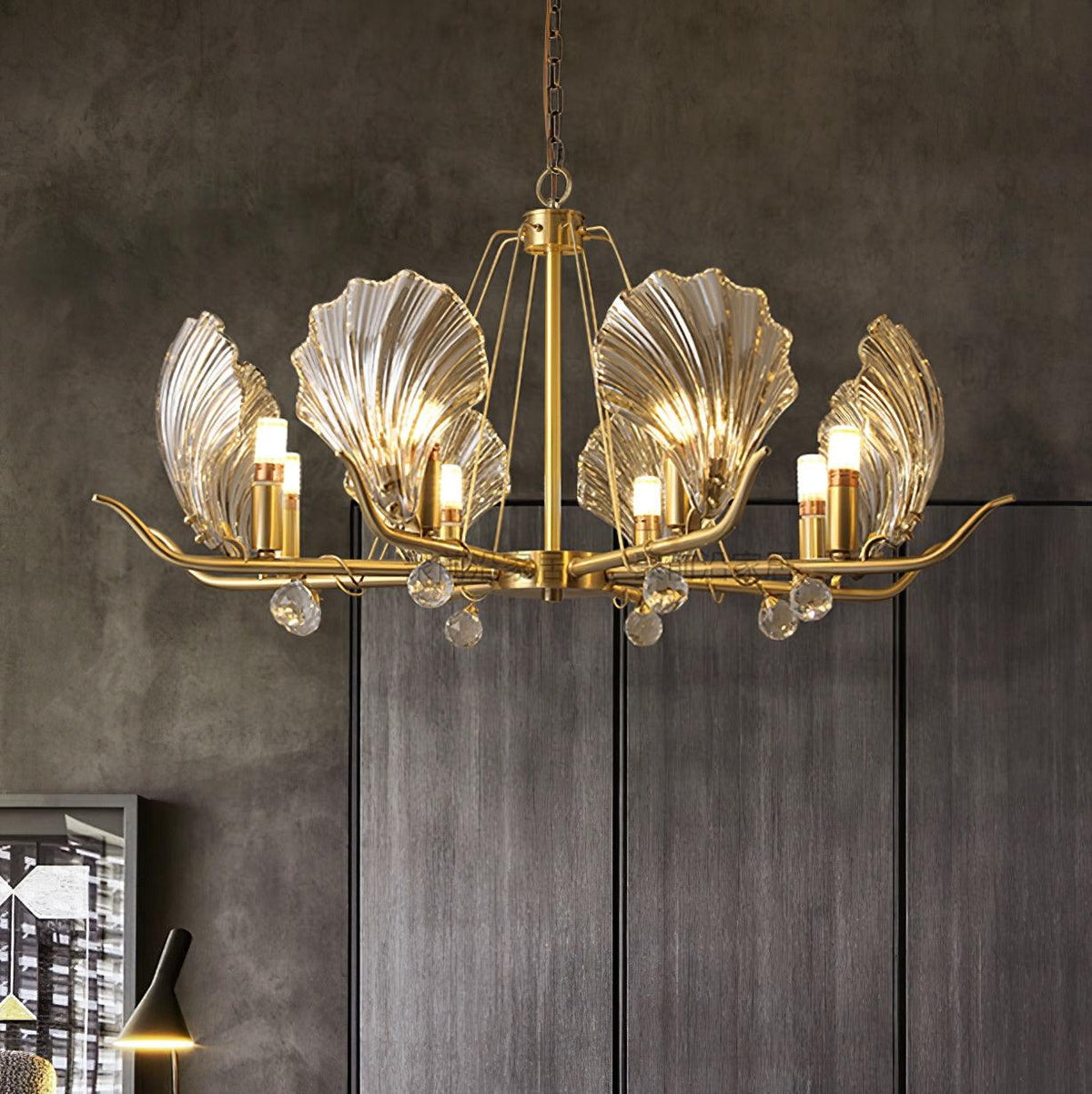 Luxereon Chandelier Shell Crystal Leaf Copper