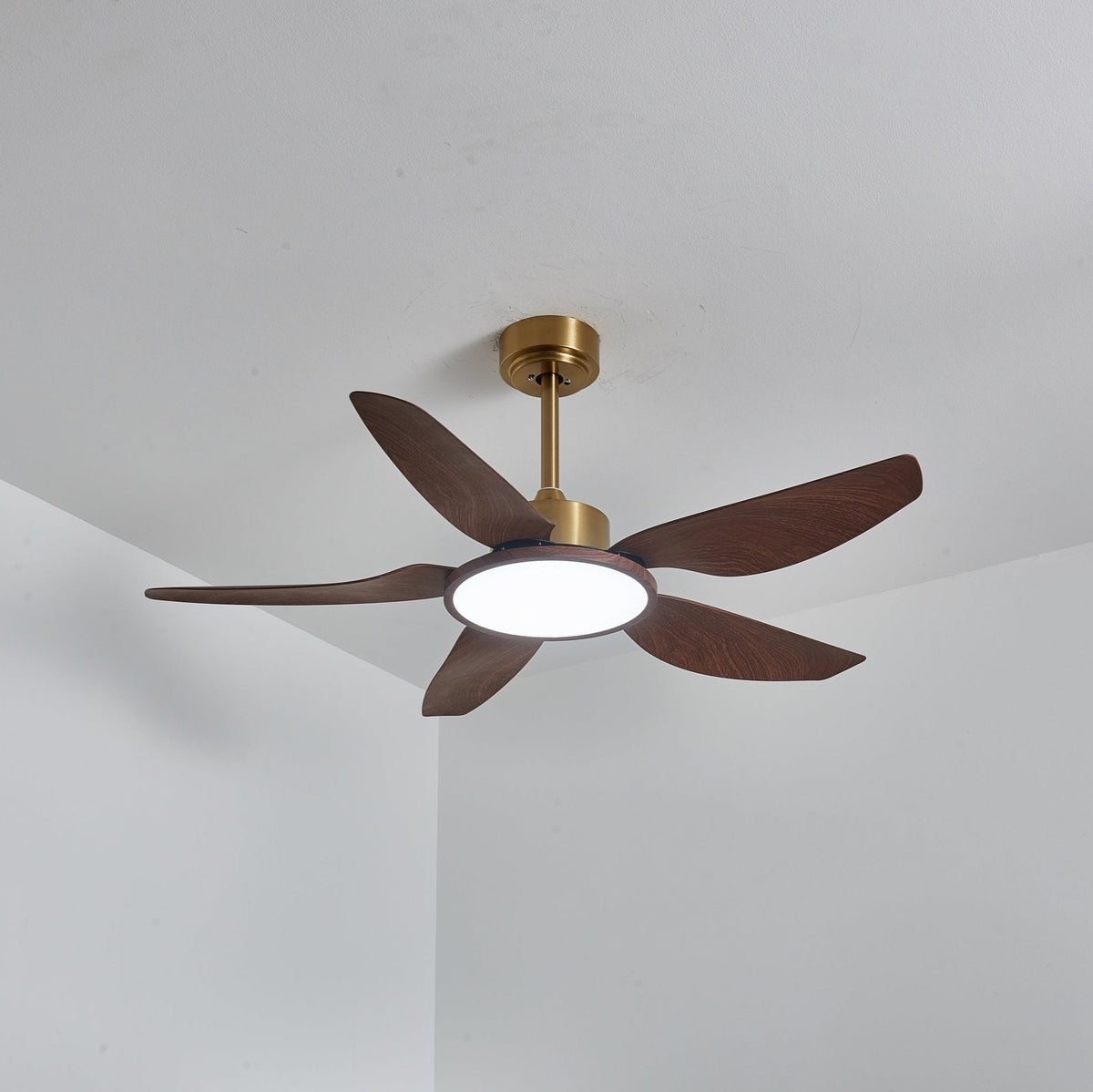 Orla Modern Wood Brass Ceiling Fan Light