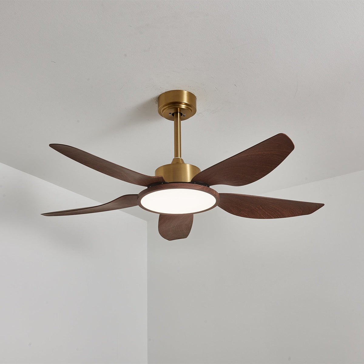 Orla Modern Wood Brass Ceiling Fan Light