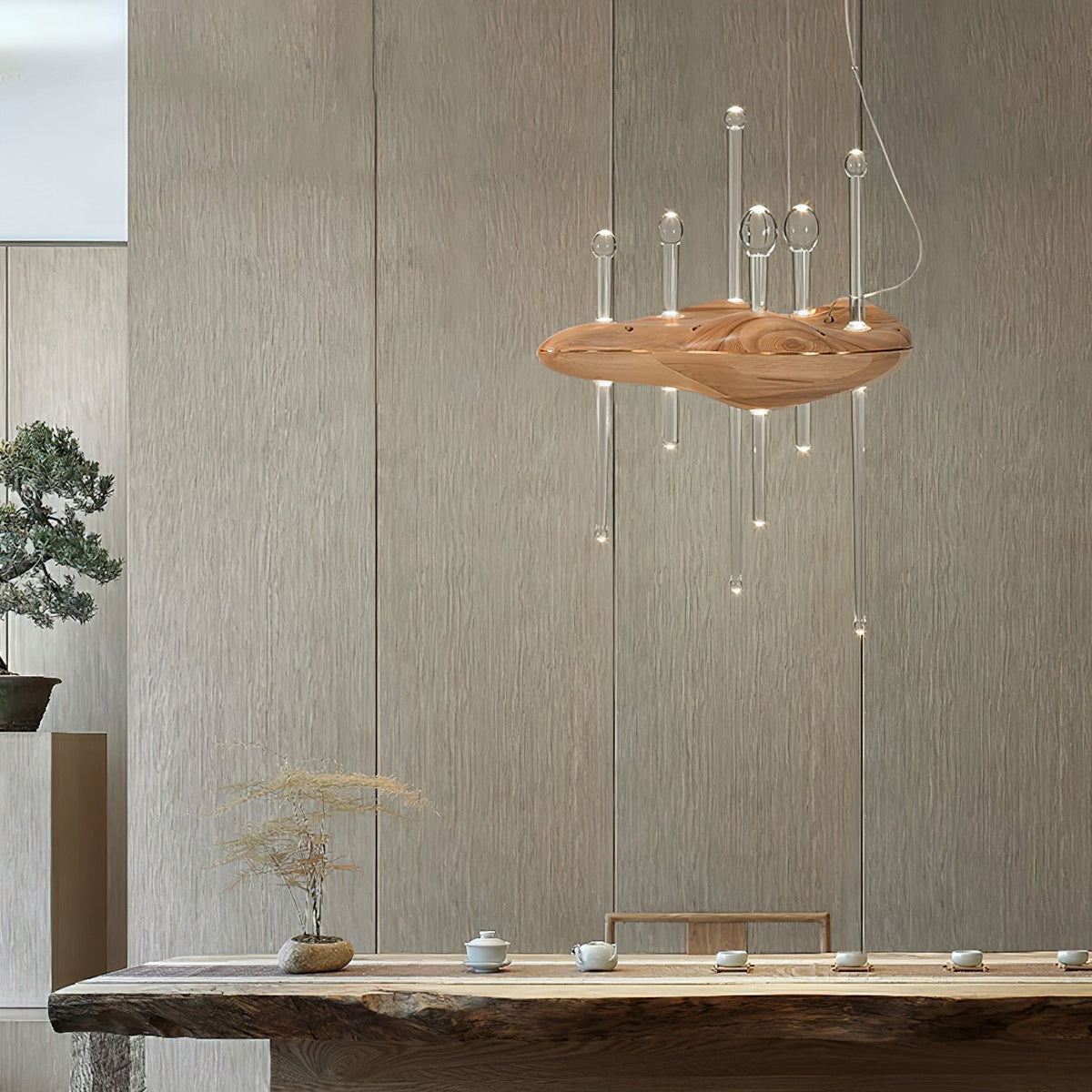 Umare Whimsical Oak Glass Pendant Light