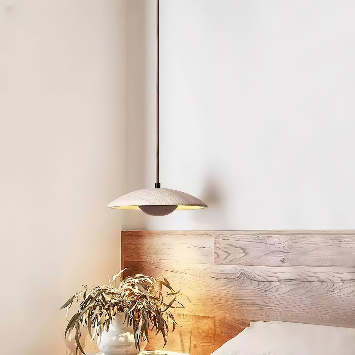 Nadine Wide-Brim Travertine Pendant Light