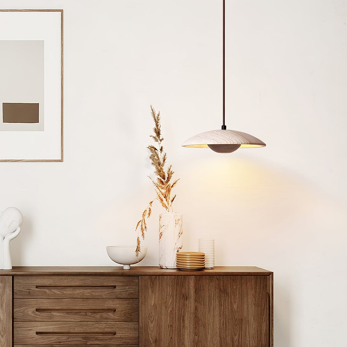 Nadine Wide-Brim Travertine Pendant Light