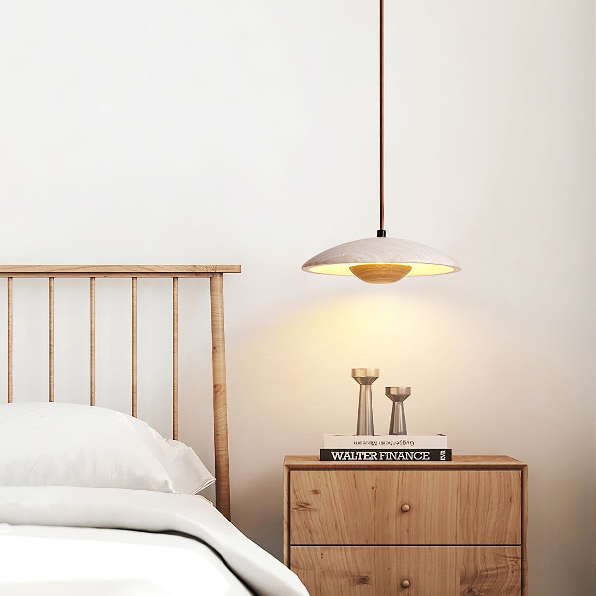 Nadine Wide-Brim Travertine Pendant Light