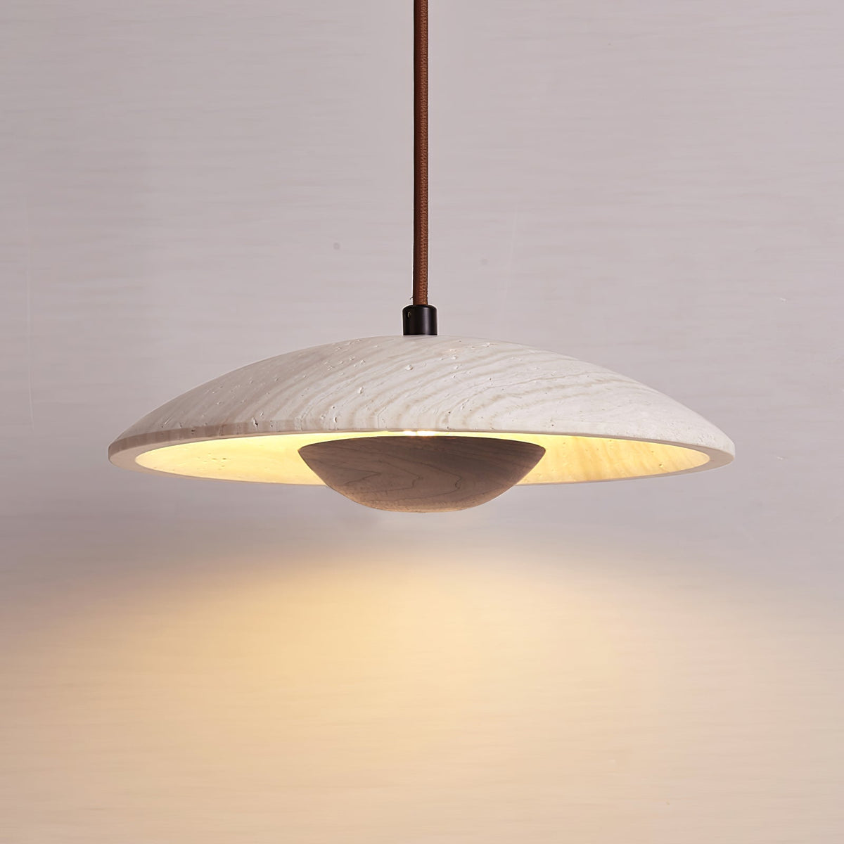 Nadine Wide-Brim Travertine Pendant Light