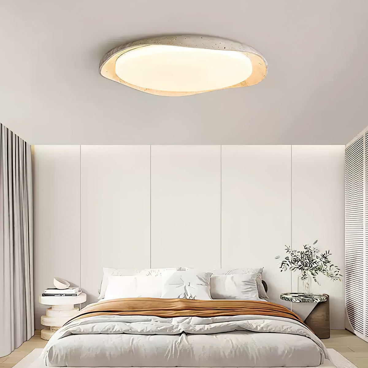 Adoros Rimmed-Circle Travertine Ceiling Light