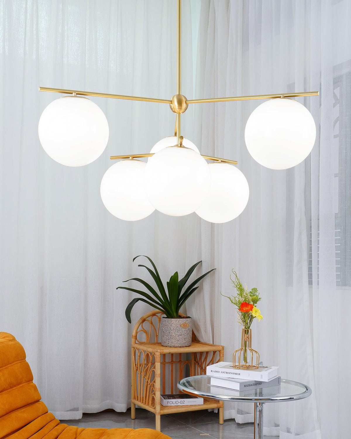 Leander Chandelier Sphere & Stem Modern Gold LED