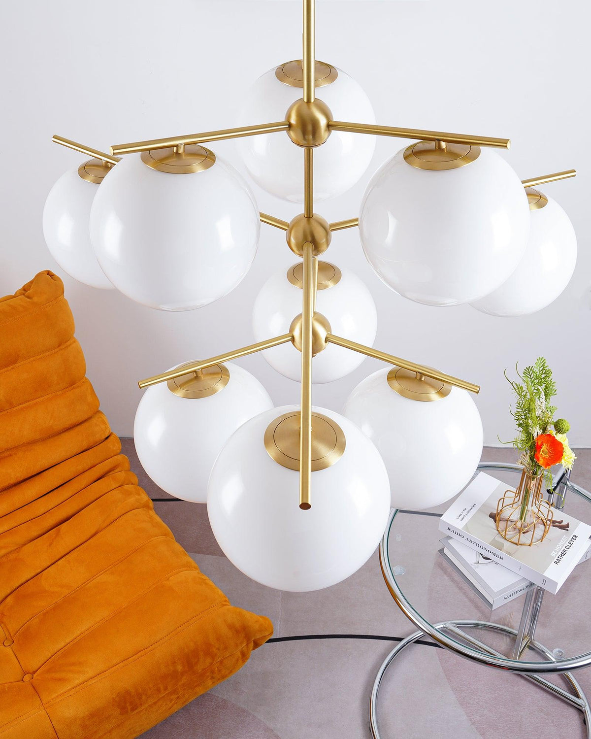 Leander Chandelier Sphere & Stem Modern Gold LED
