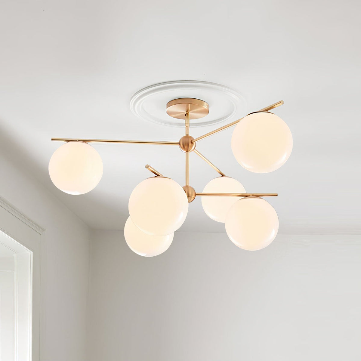 Leander Chandelier Sphere & Stem Modern Gold LED