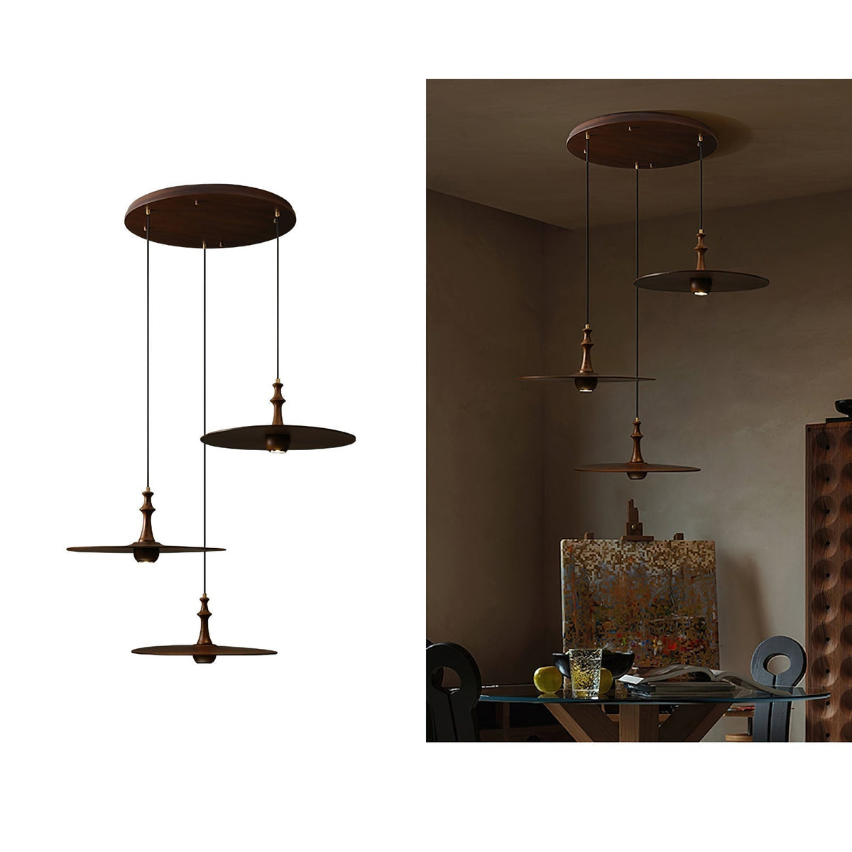Syrinyra Sculptural Wood Disc Pendant Light