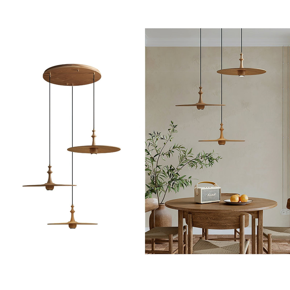 Syrinyra Sculptural Wood Disc Pendant Light