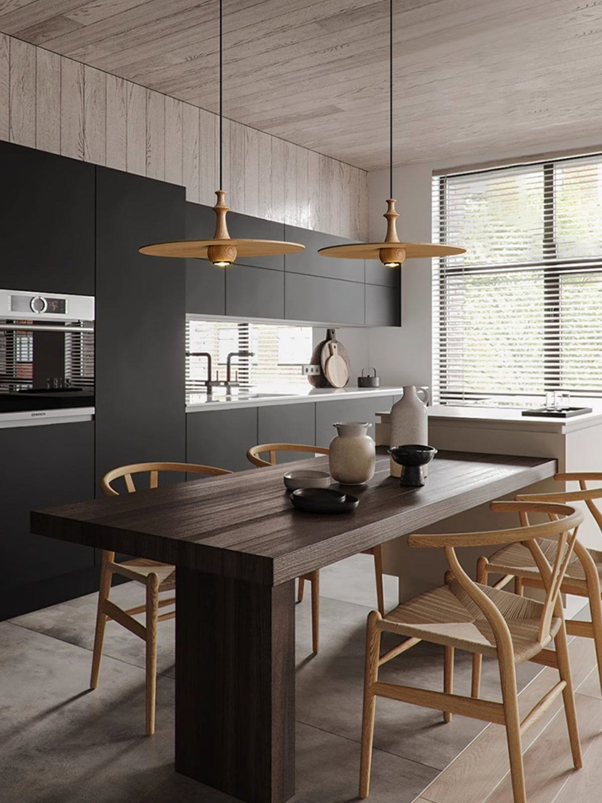 Syrinyra Sculptural Wood Disc Pendant Light
