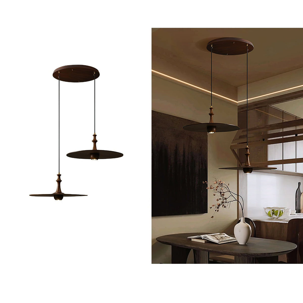 Syrinyra Sculptural Wood Disc Pendant Light