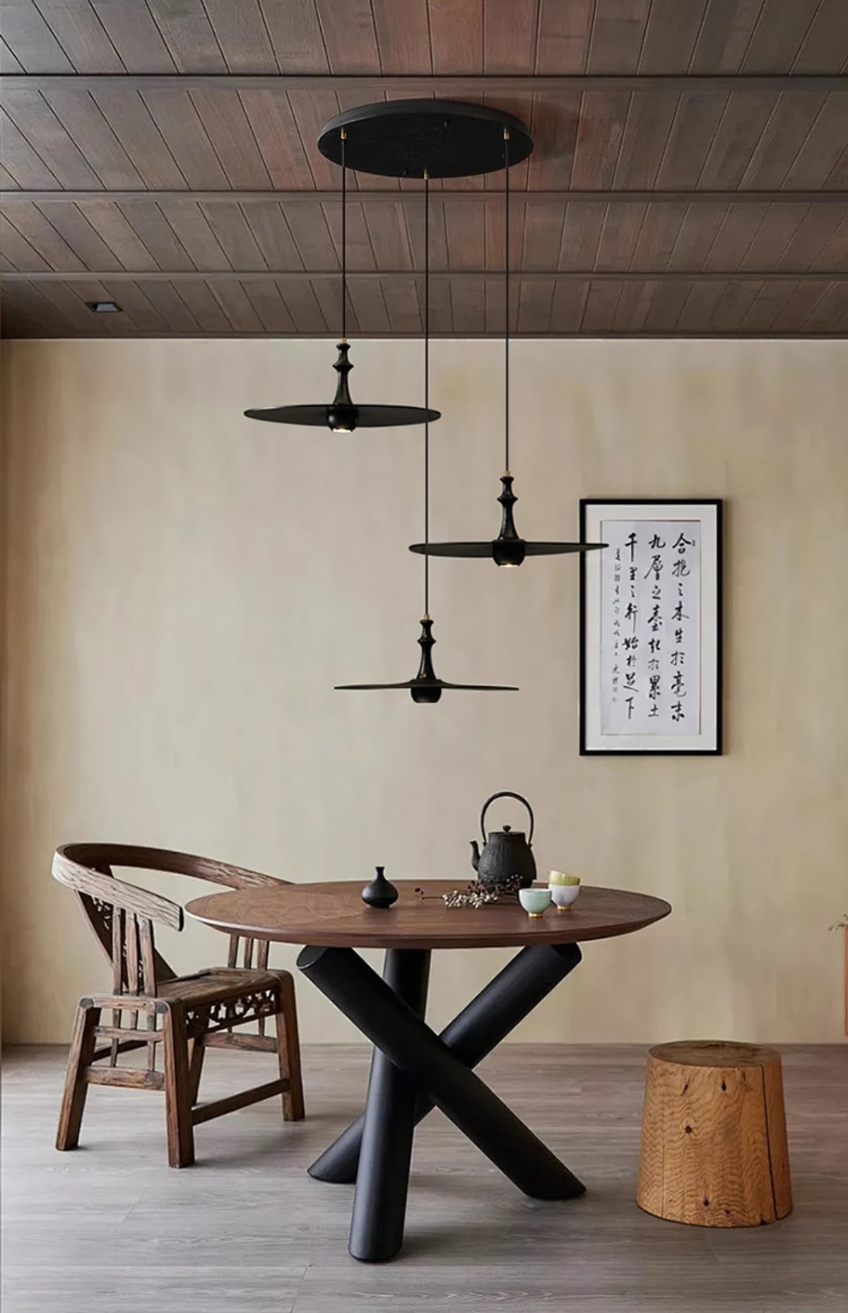 Syrinyra Sculptural Wood Disc Pendant Light