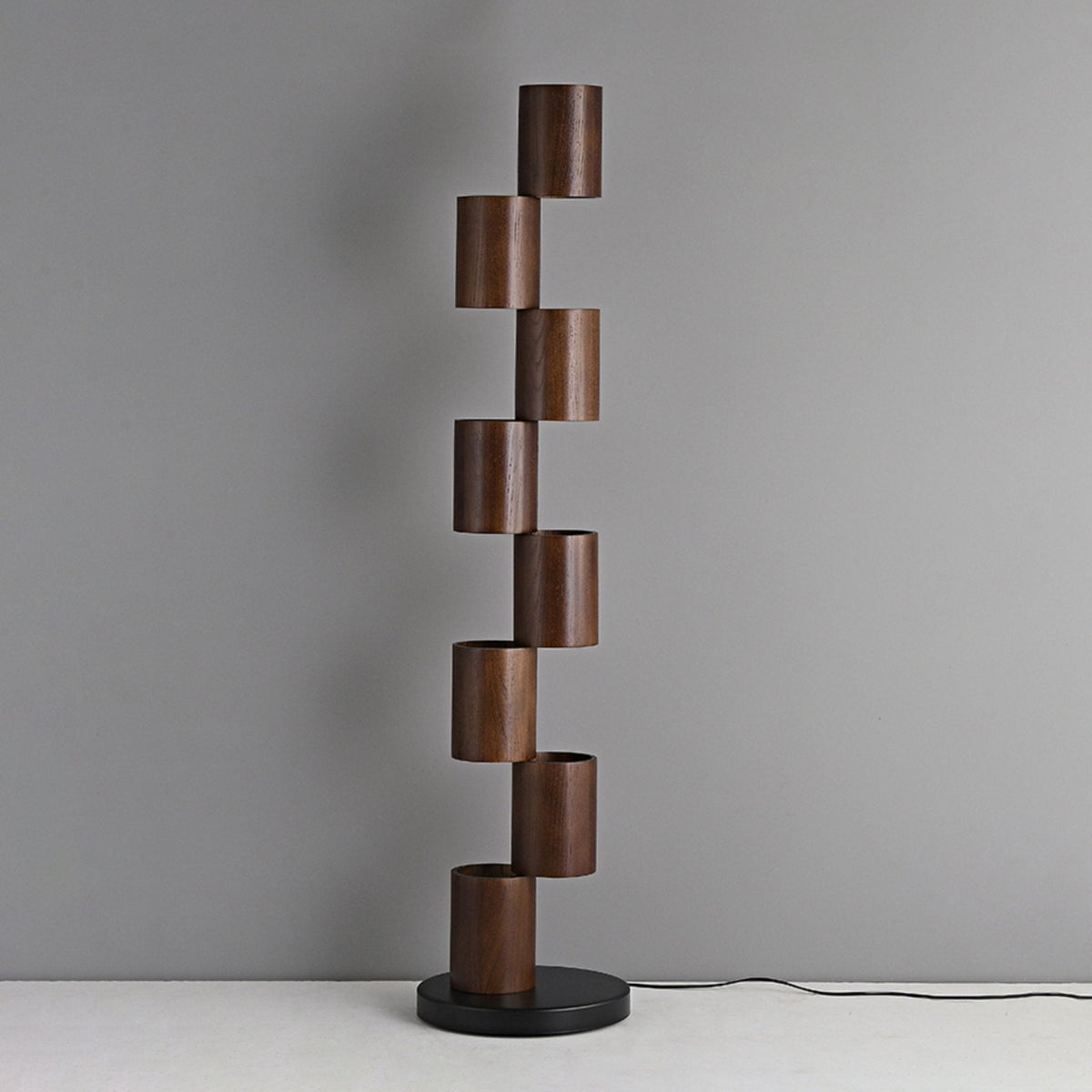 Aris Stacked Wood Tower Floor Lamp