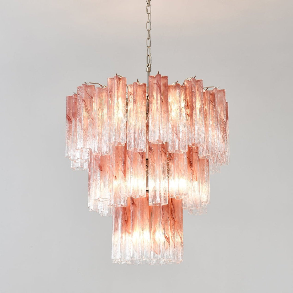 Liorinira Chandelier Pink Glass Tubes Layered Modern